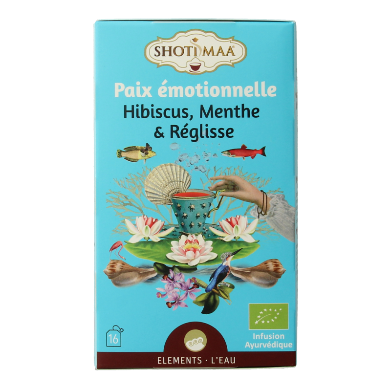 Shoti Maa Water emotional clarity herbal tea bags, 16 biodegradable sachets, for emotional well-being and mental clarity.