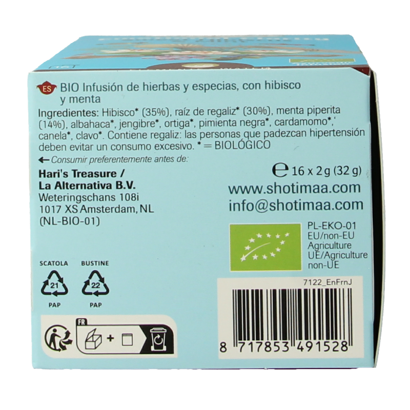 Shoti Maa Water emotional clarity herbal tea sachets, 16 pack, featuring natural ingredients for emotional balance and well-being.