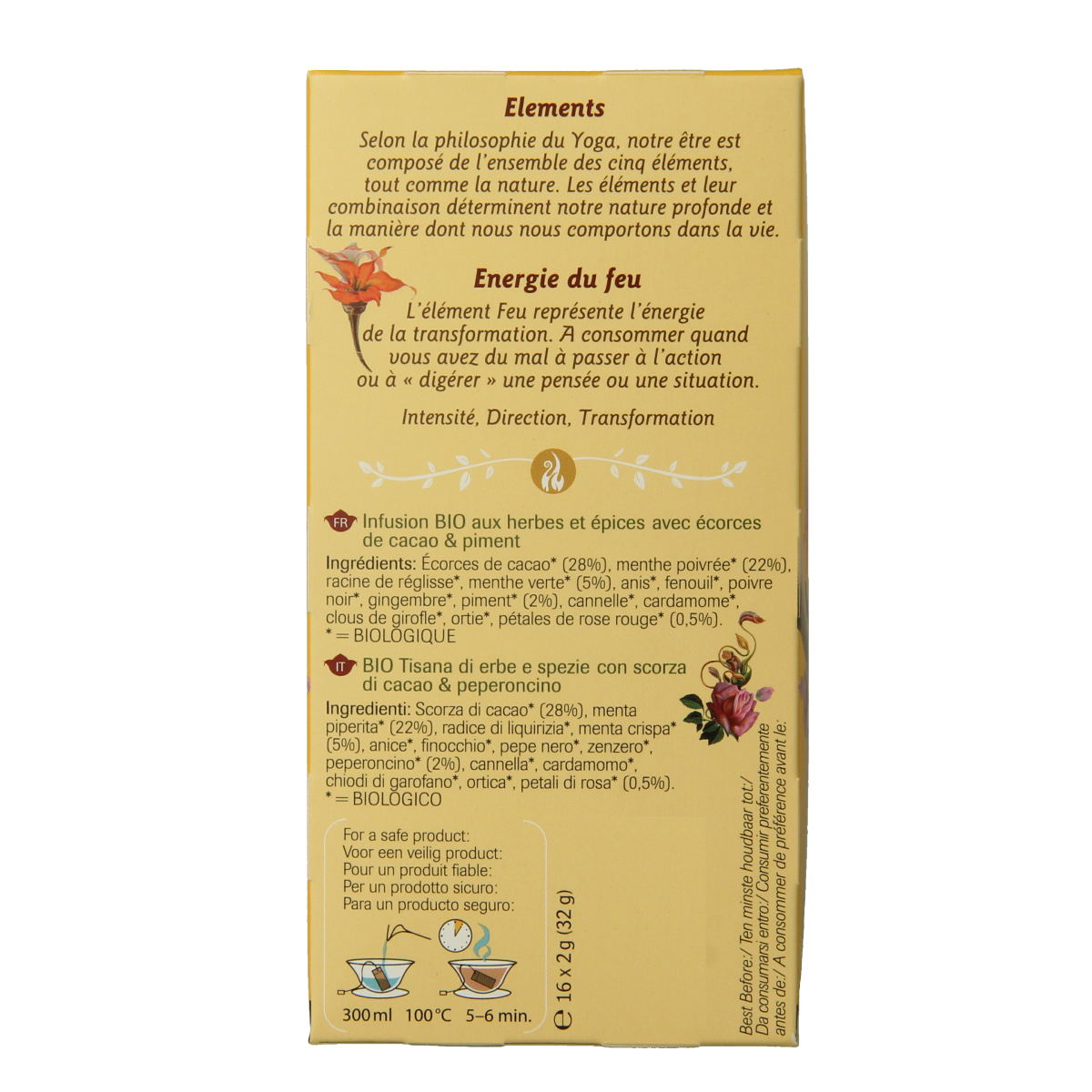 Shoti Maa Fire purity flame bio coffee and tea sachets, organic herbal blend in eco-friendly packaging.