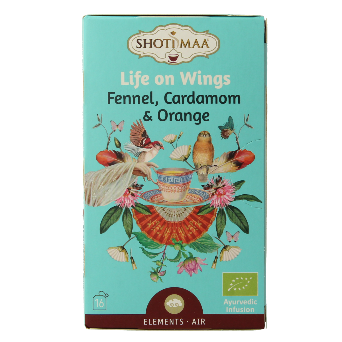 Shoti Maa Air Life on Wings bio coffee and tea sachets, 16-pack, organic herbal infusion with natural ingredients.