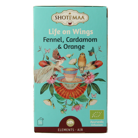 Shoti Maa Air Life on Wings bio coffee and tea sachets, 16-pack, organic herbal infusion with natural ingredients.