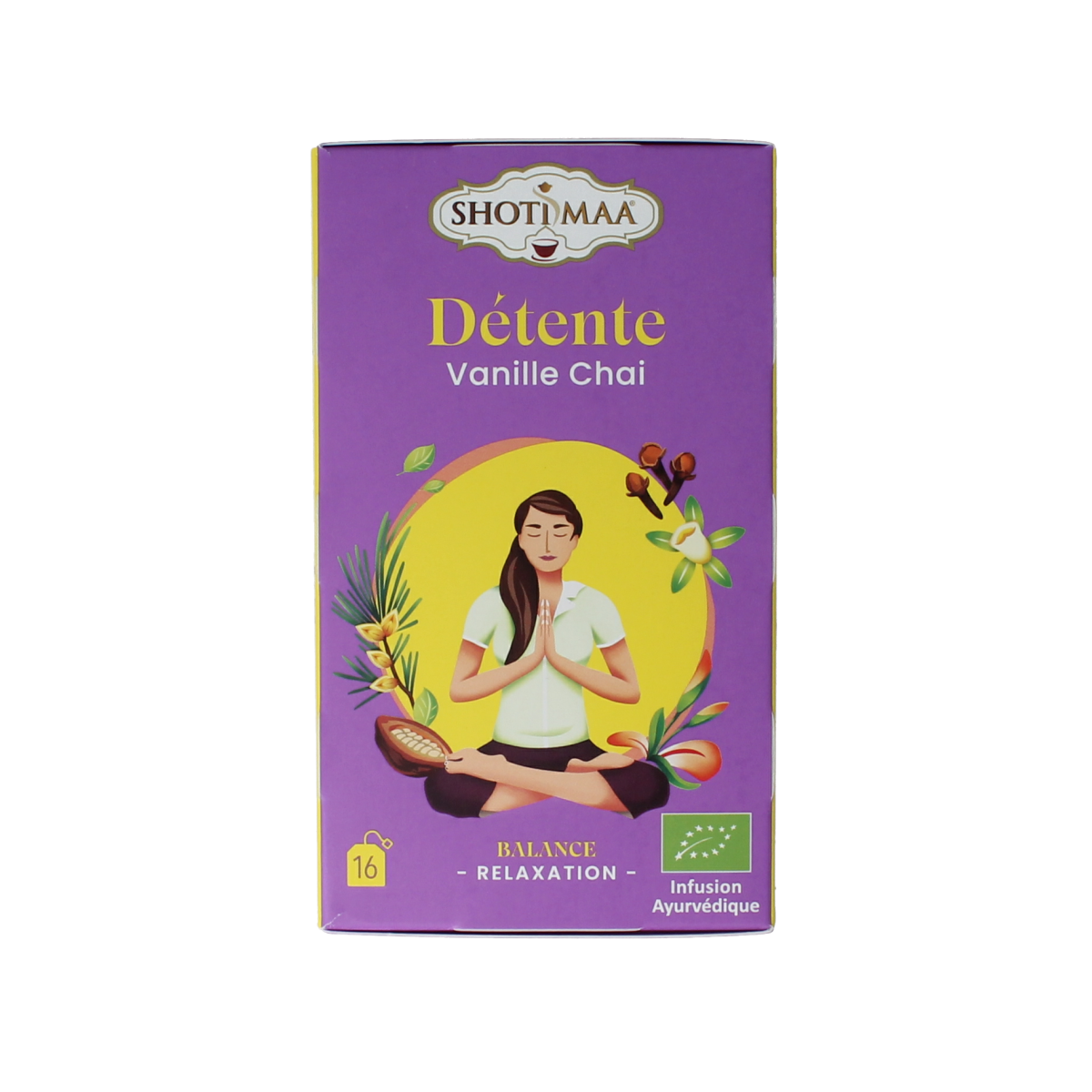 Shoti Maa Unwind bio coffee and tea sachets, 16-pack, featuring herbal blends in individual sachets for soothing beverages.