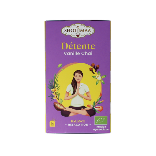 Shoti Maa Unwind bio coffee and tea sachets, 16-pack, featuring herbal blends in individual sachets for soothing beverages.