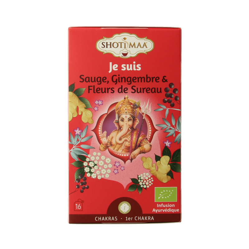 Shoti Maa I am bio 16 zakjes, organic coffee and tea sachets in packaging, natural beverage product by Shoti Maa