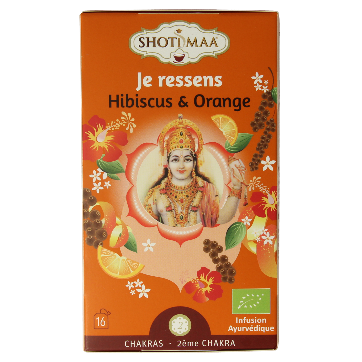 Shoti Maa in the Mood bio coffee and tea bags, 16-pack, natural organic blend in a colorful package.