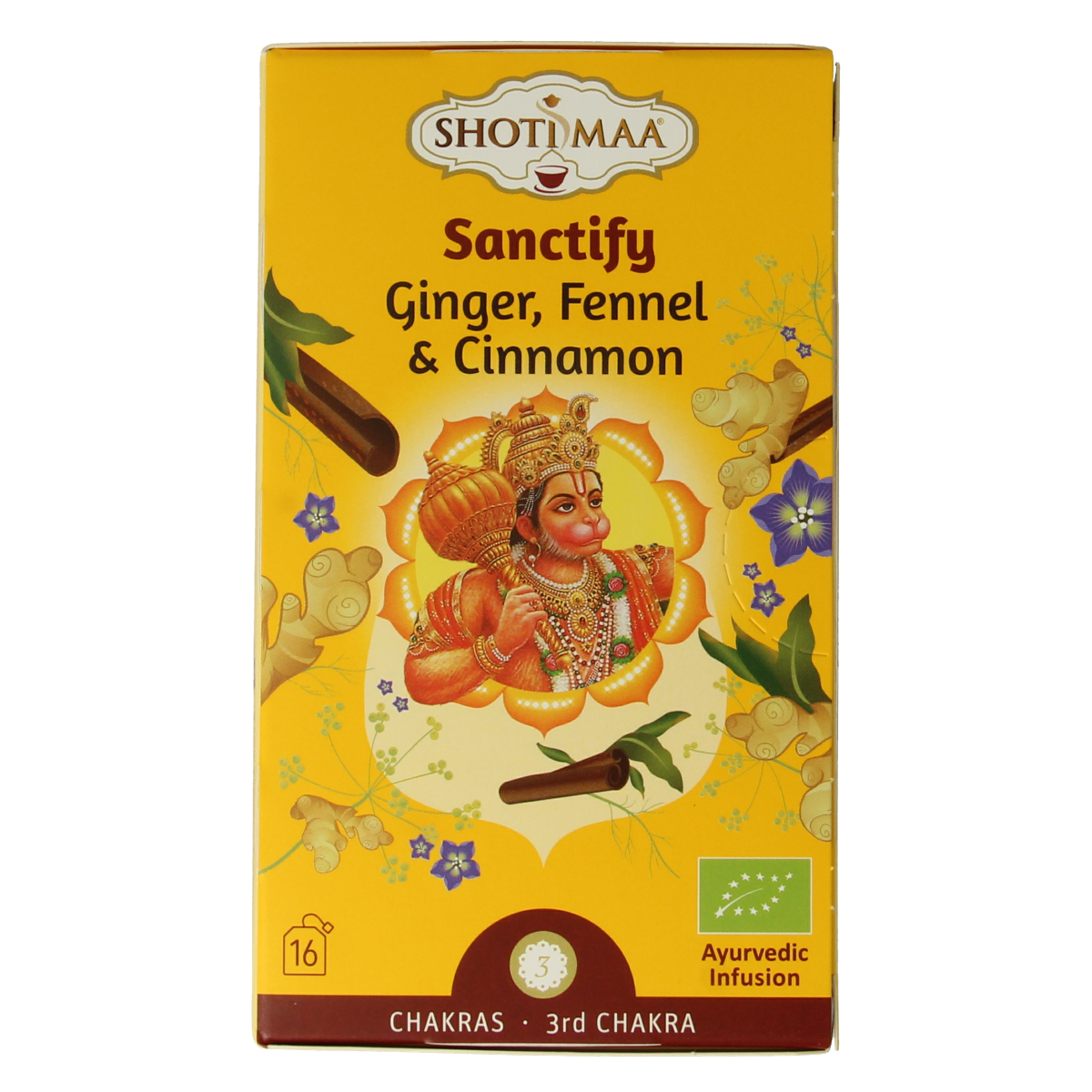Shoti Maa Sanctify bio coffee and tea sachets, organic, with 16 servings, in a resealable packet.