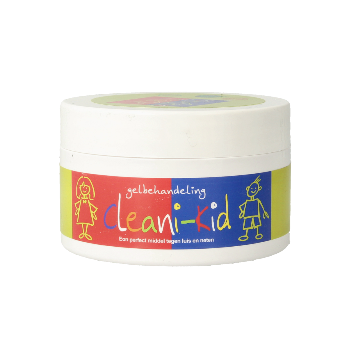 Cleani Kid Hoofdluis gel in 200ml bottle, hair care product for lice treatment, with green and white packaging.