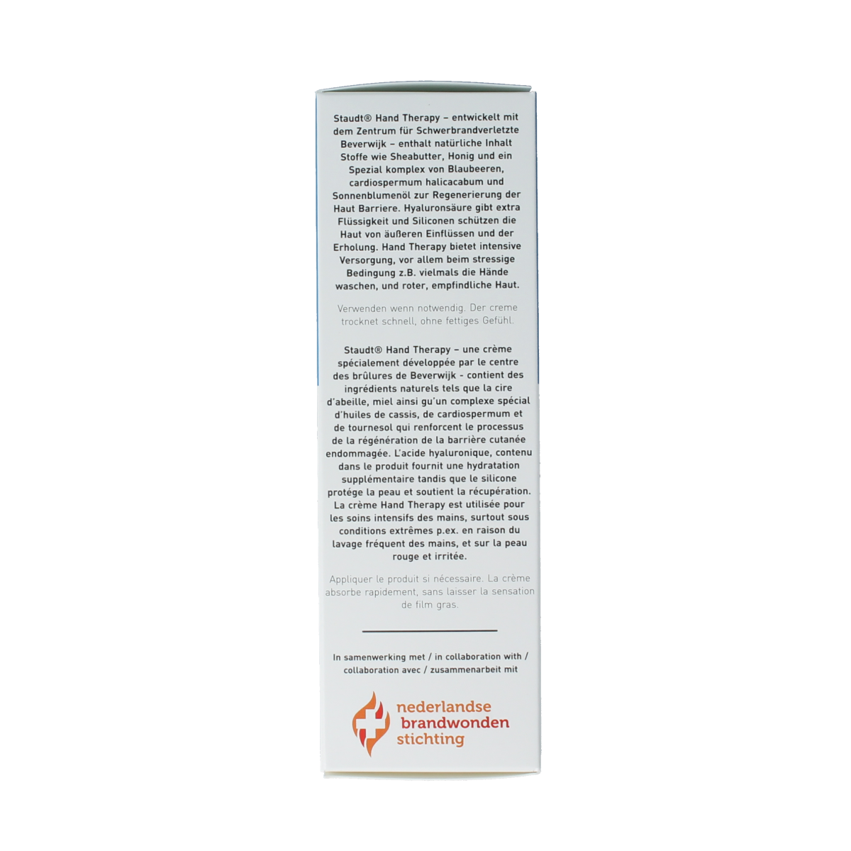 Staudt Handcreme 75ml tube with white cap, featuring elegant packaging for nourishing hand care.
