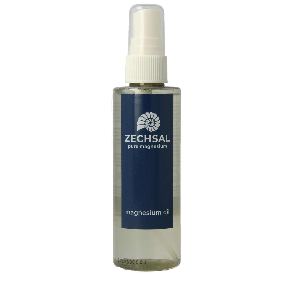 Zechsal Magnesium olie spray 100 ml, a body care product with a spray bottle, designed for skin absorption and relaxation.