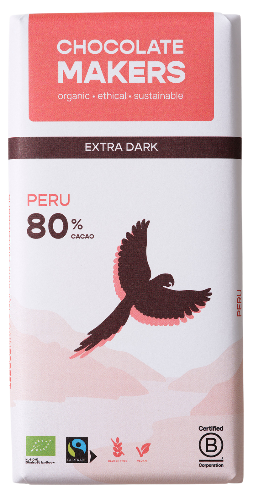 Chocolatemakers Awajun 80% dark chocolate bar with fairtrade and organic certification, 80 grams, shown in the image.