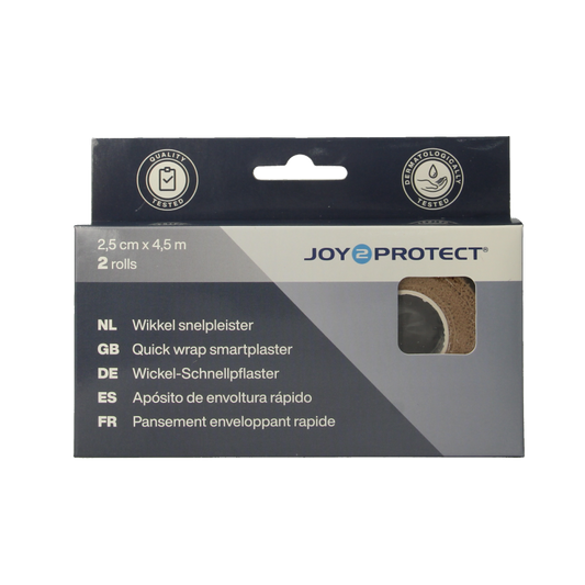 Joy2protect skin-tone adhesive bandages, 2.5cm x 4.5m, in a pack of 2 rolls, suitable for minor wounds and skin protection.
