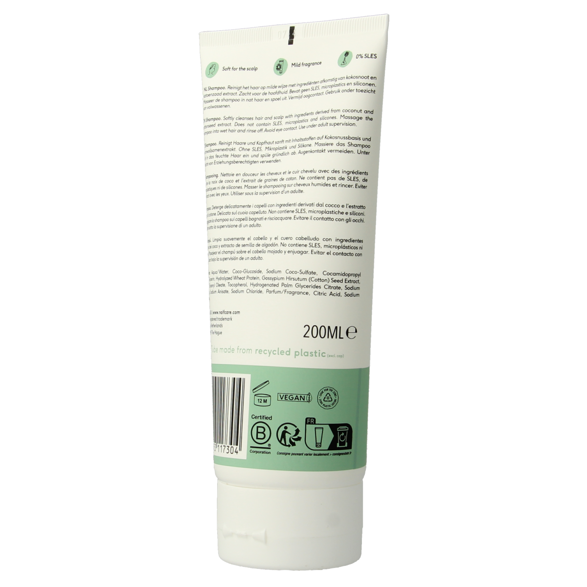 Naif nourishing baby and kids shampoo in 200ml bottle, gentle formula for delicate hair and skin, brand Naif.