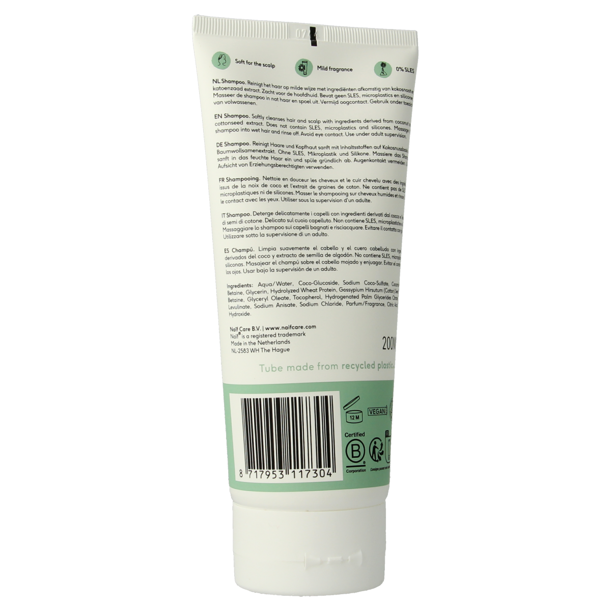 Naif Baby & Kids nourishing shampoo bottle, gentle formula for babies and toddlers, 200ml, suitable for sensitive skin.