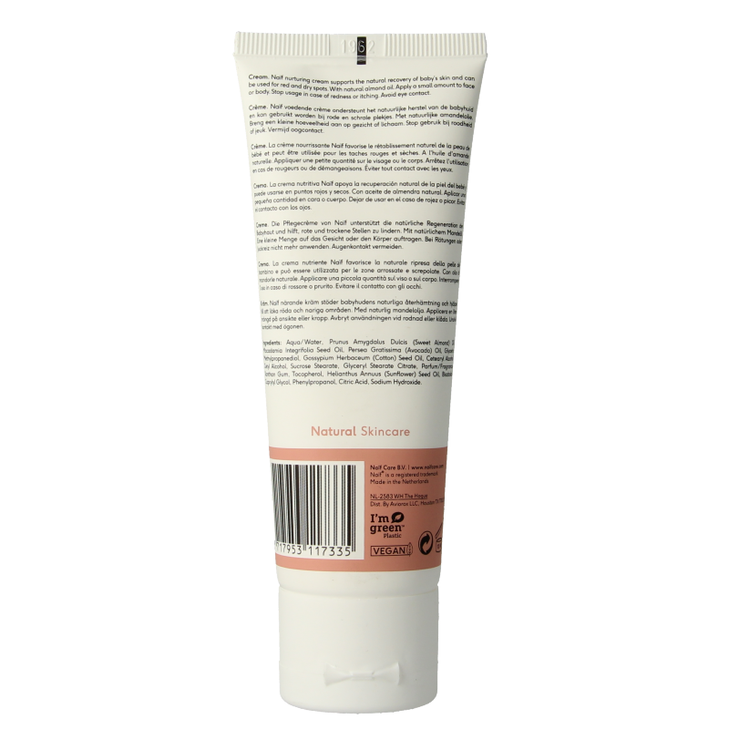 Naif Baby & Kids Nurturing Cream in a 75ml tube, gentle skincare product for babies and toddlers, with a soft, soothing appearance.