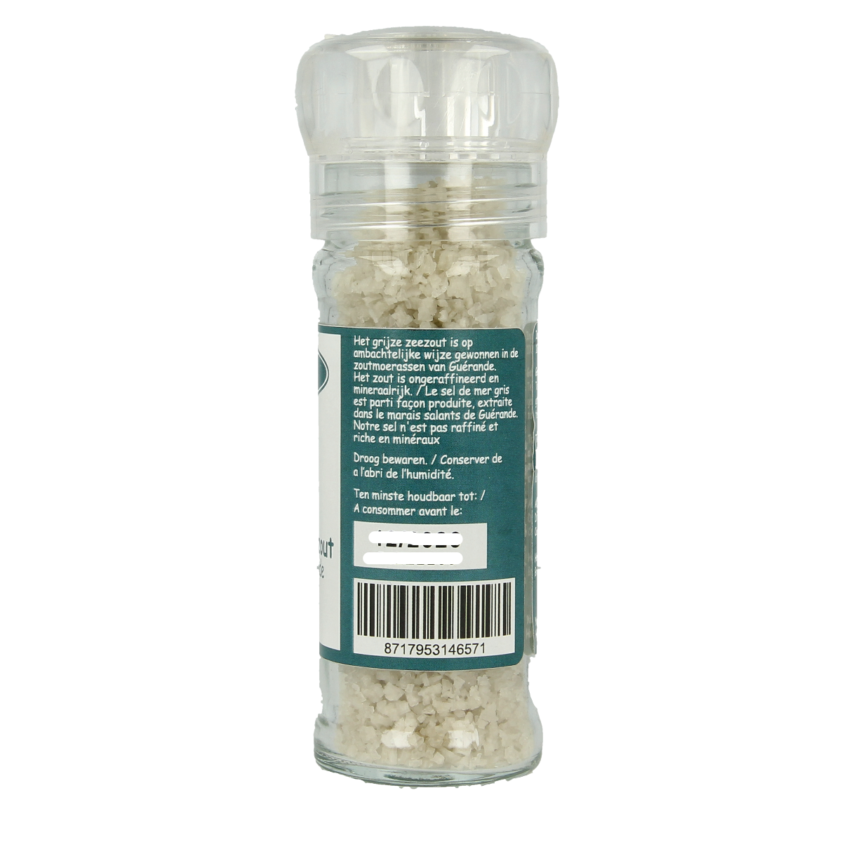 Salterra Keltisch zeezout grof in droog strooimolen, 70g, natural coarse Celtic sea salt for seasoning and cooking.