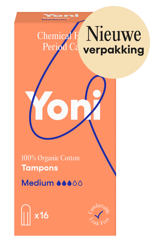 Yoni medium tampons for women, 16-pack, with discreet packaging, designed for comfortable and reliable feminine hygiene.