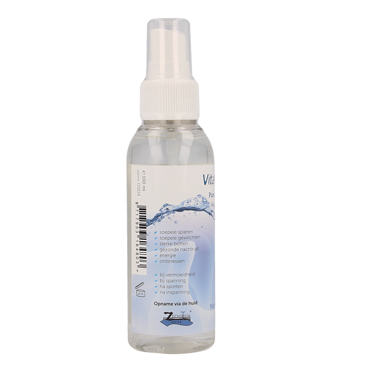 Vitacura Magnesium olie in 100ml bottle, natural body care product shown in the image.