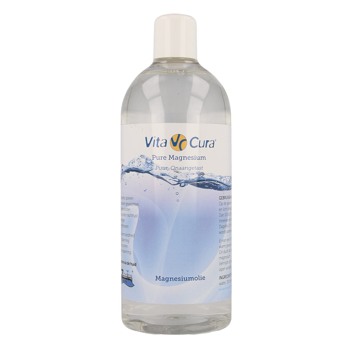 Vitacura Magnesium olie 500ml bottle for body care, showing the product label and container on a plain background.