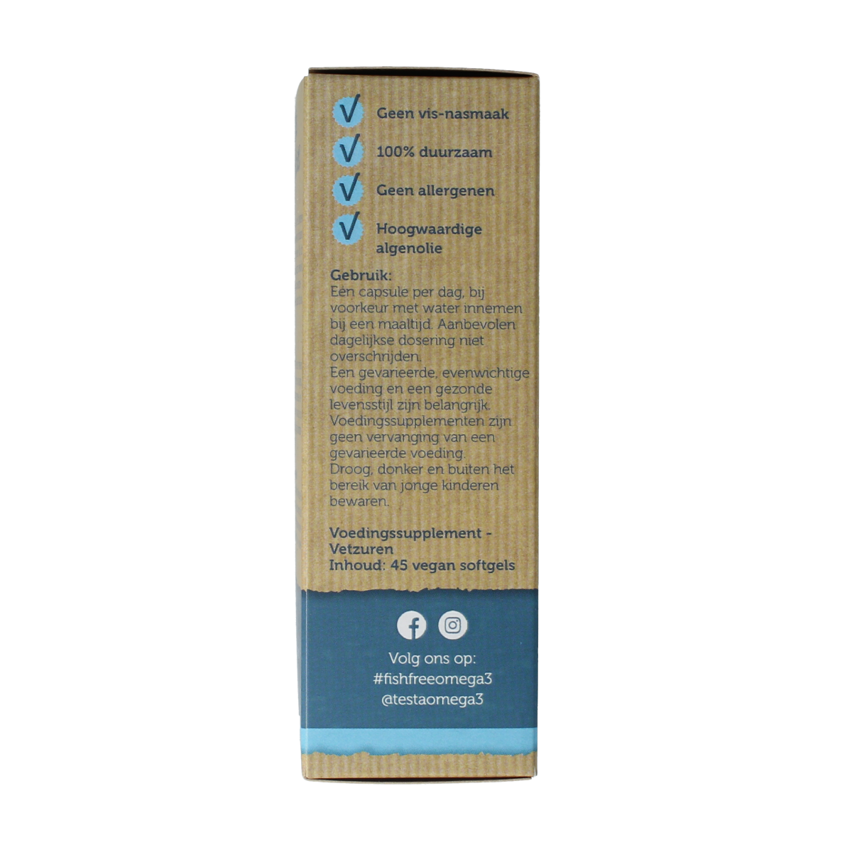 Testa Omega 3 algenolie softgels with 300mg DHA and 150mg EPA, vegan Vetzuren supplement, close-up of softgel capsules