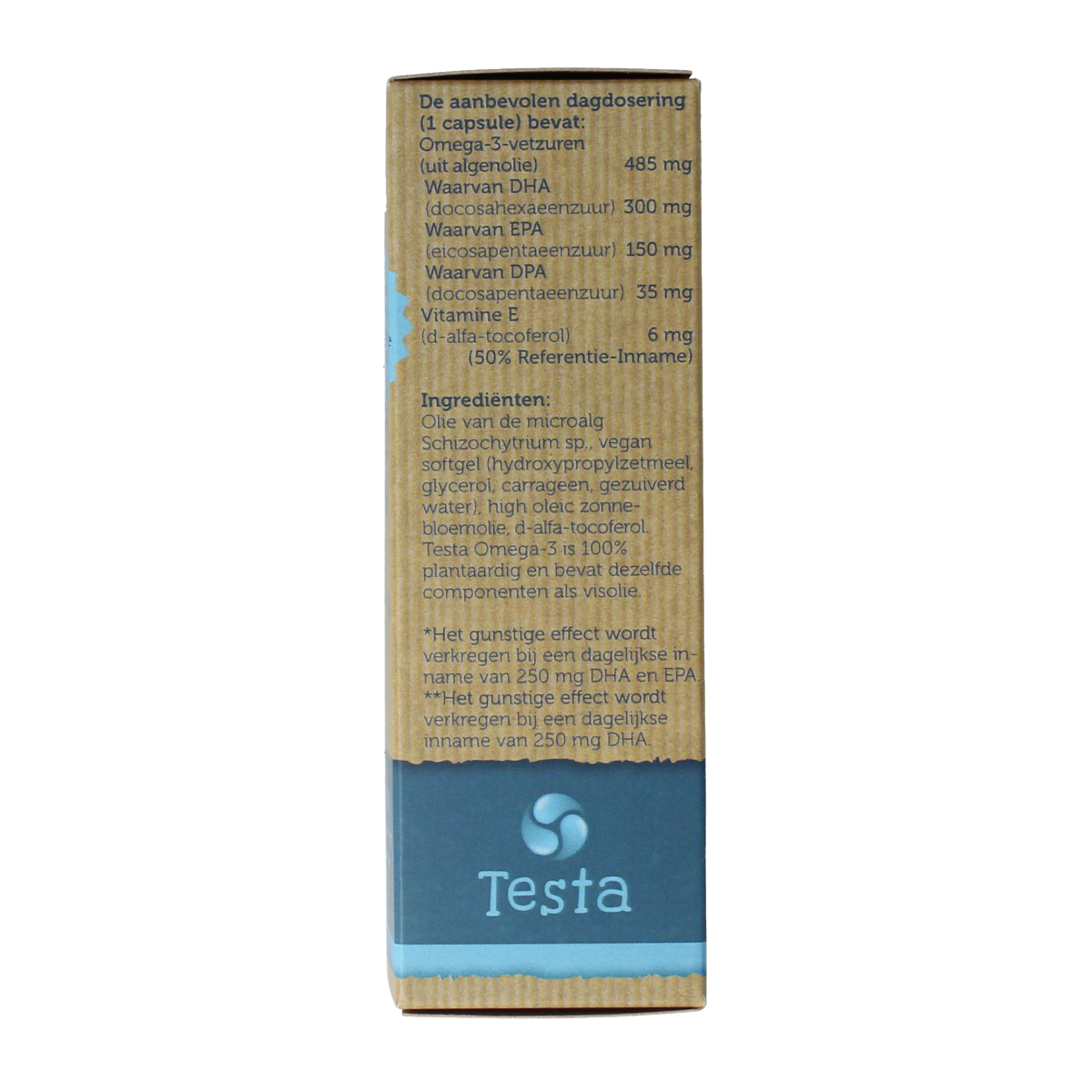 Testa Omega 3 algenolie softgels with 300mg DHA and 150mg EPA, vegan vetzuren supplement in a bottle of 45 softgels.
