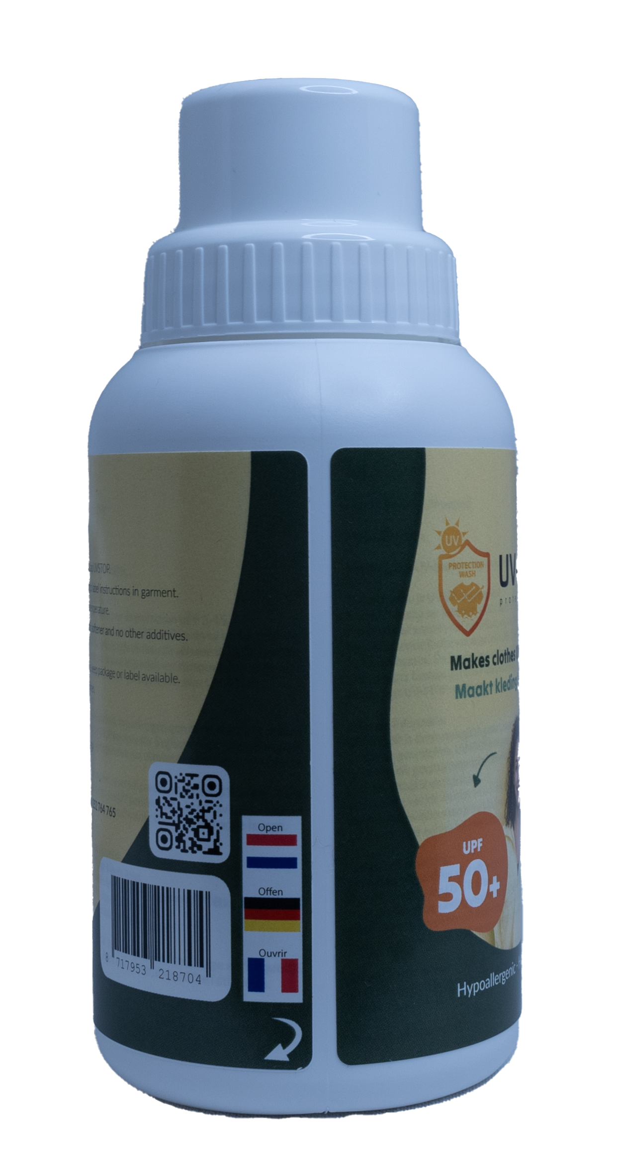 UN-Stop UV Stop laundry detergent bottle, 250ml, in white and blue packaging, with product label visible.
