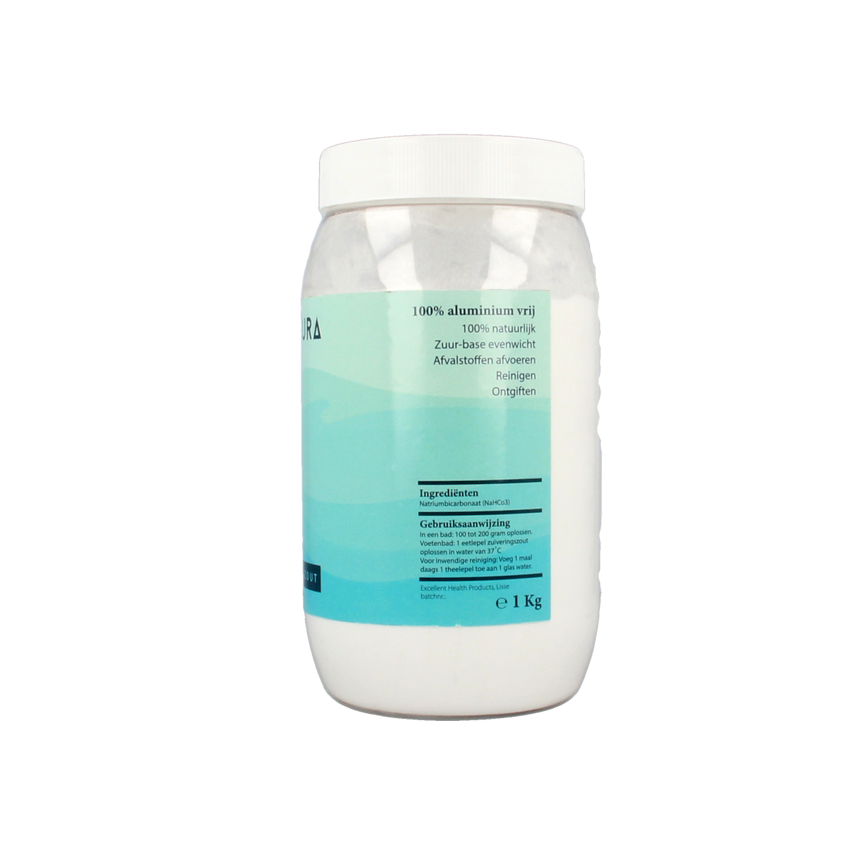 Vitacura baking soda for bath and shower, 1 kilogram, natural cleaning and personal care product, shown in the image.