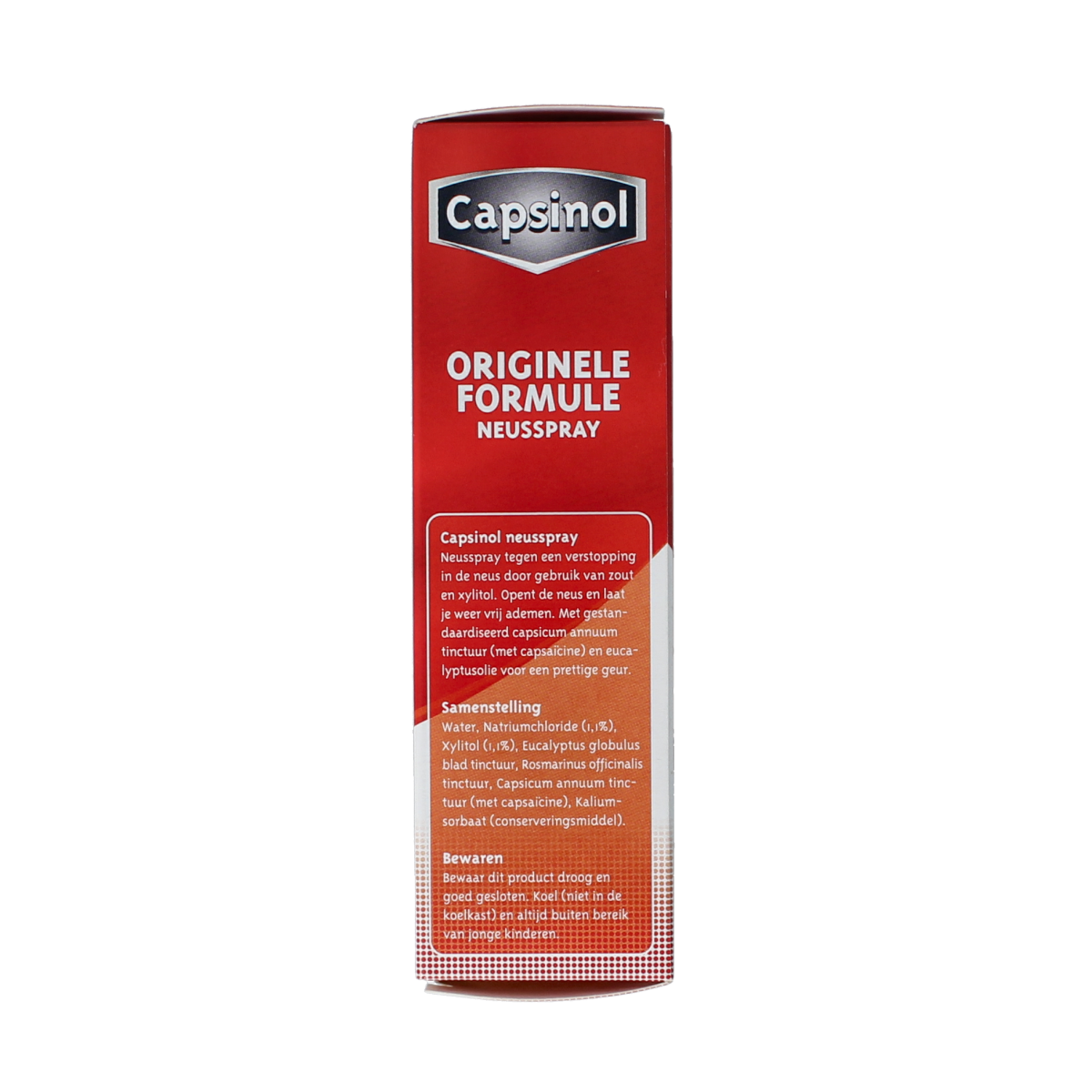 Capsinol original nasal spray bottle, 20ml, for nasal care and inhalation, with white and blue packaging.