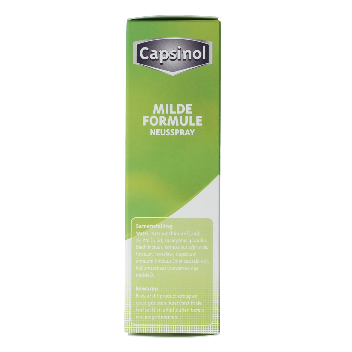 Capsinol Milde neusverzorging en inhalatie spray in 20ml bottle, featuring a white and blue nasal spray device.