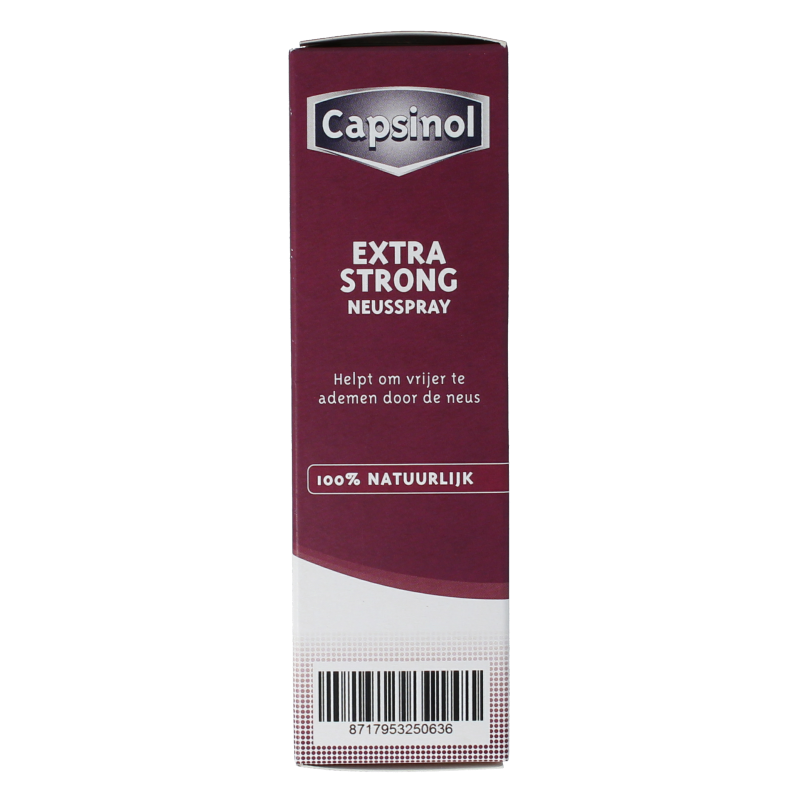Capsinol Extra Strong Neusspray 20ml bottle of nasal spray for nasal care and inhalation, with white and blue packaging.