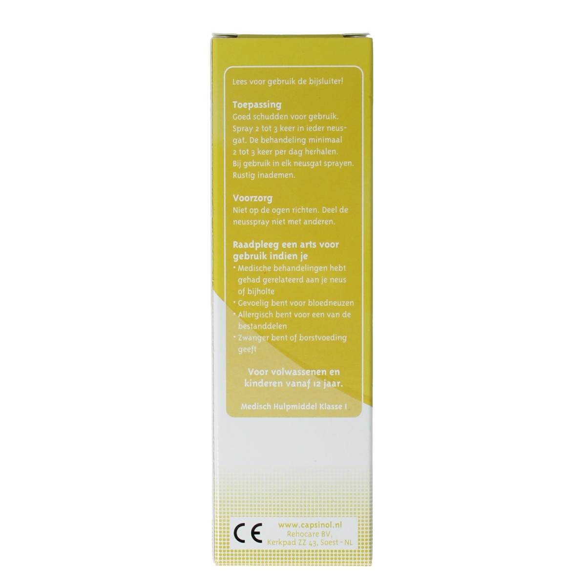 Capsinol Hooikoorts and allergy nasal spray bottle with 20 ml capacity, designed for allergy relief.