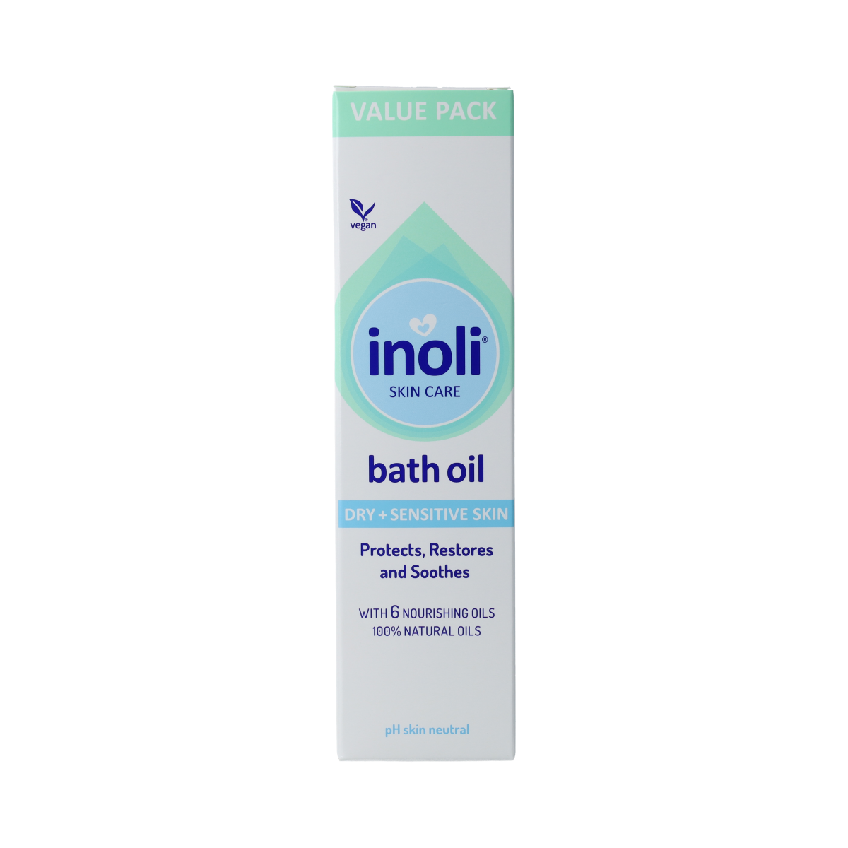 Inoli Badolie intensief vettend 200ml bottle, part of Luiers en Doekjes line, with a white and blue label and pump dispenser.