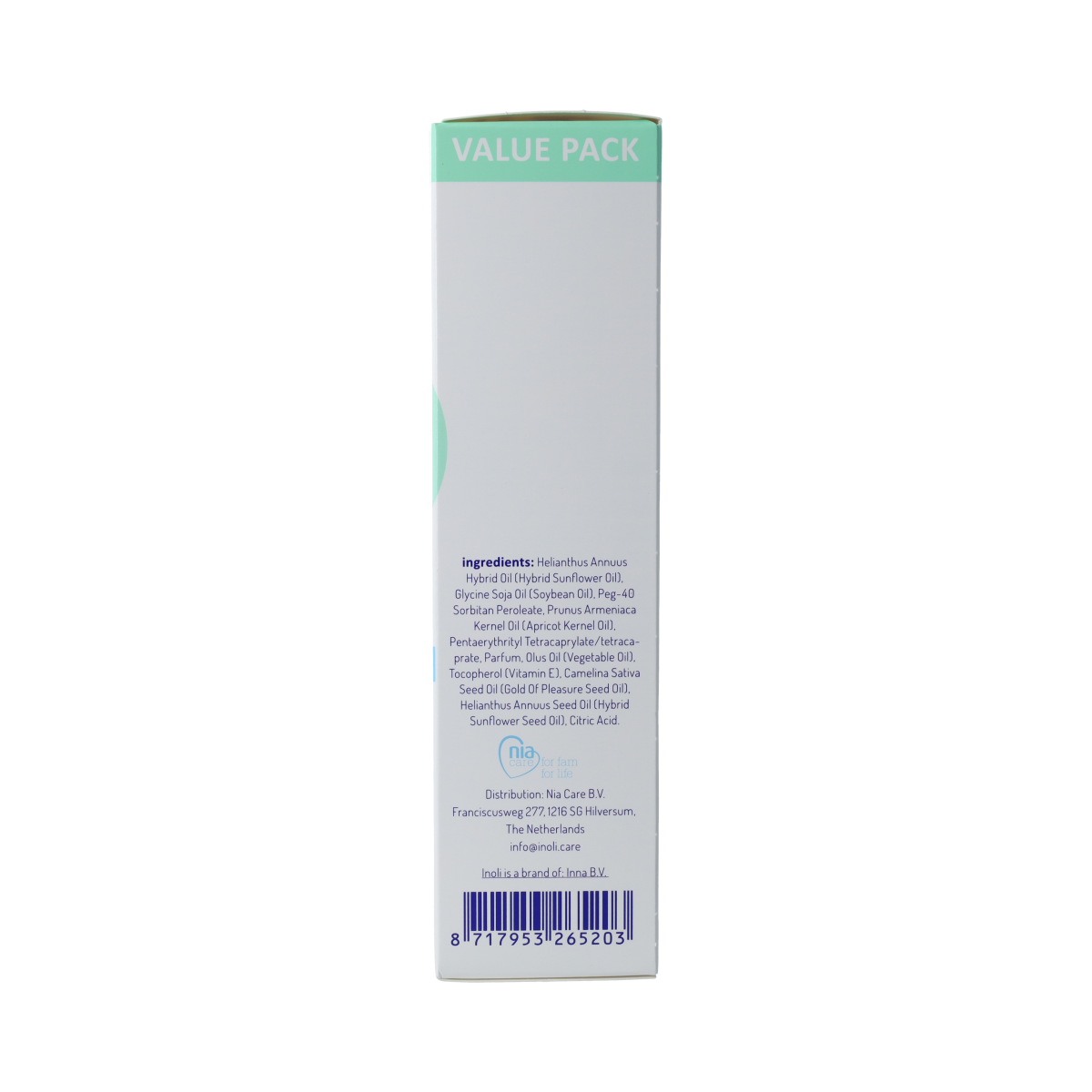 Inoli Badolie intensief vettend, 200ml bottle, moisturizing skincare product for sensitive skin, with natural ingredients.