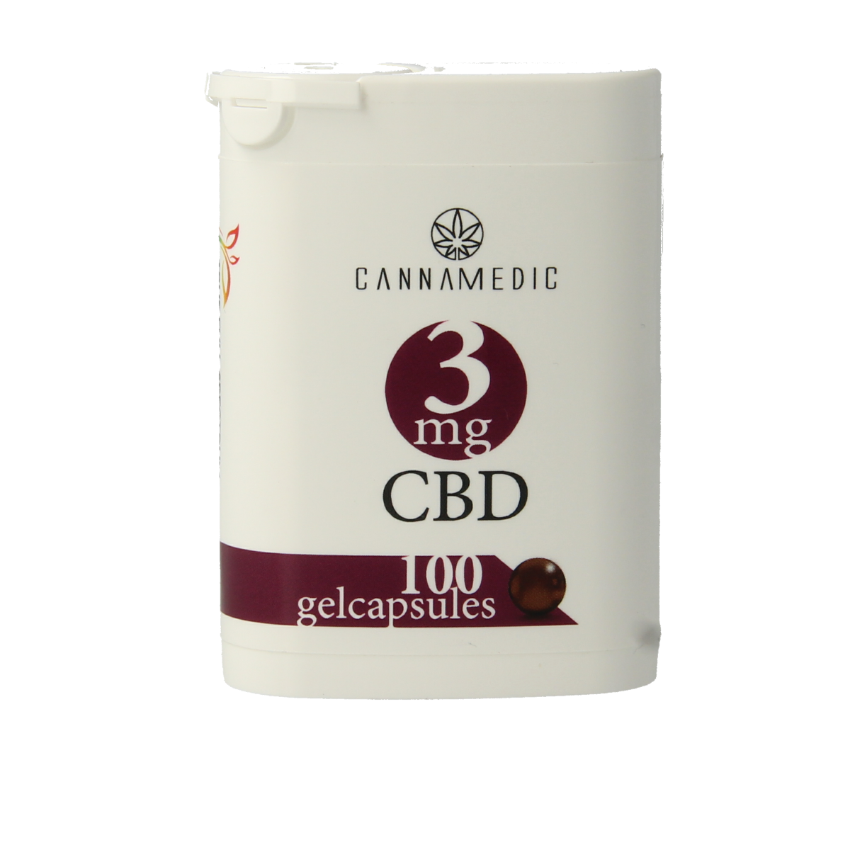 Cannamedic CBD capsules 3mg, herbal supplement in a white bottle with 100 capsules, natural health product from Cannamedic.