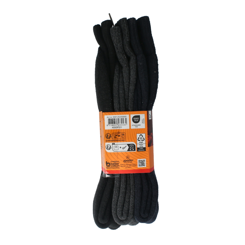 Apollo Thermosok 39-42 dark-colored socks, shown as a 3-pack of men's hosiery with a comfortable fit and durable fabric.