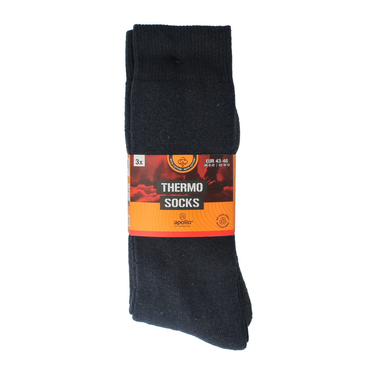 Apollo Thermosok 43-46 donker assorti socks, 3-pack of black and dark-colored socks for men and women.
