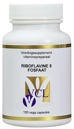 Vital Cell Life Riboflavine 5 Fosfaat vitamin B2 capsules, 22mg, 100-count, dietary supplement for energy and health.