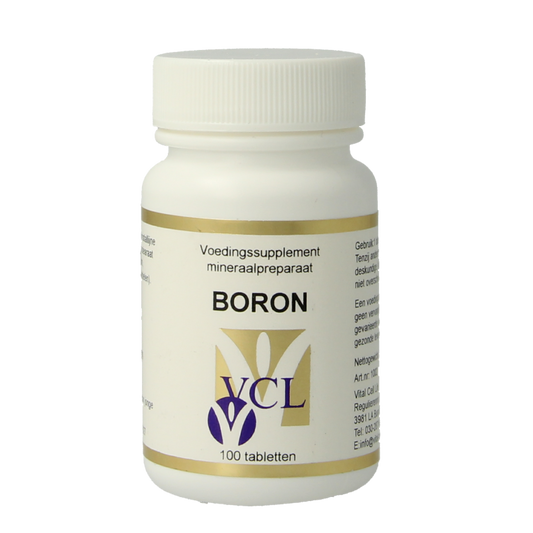 Vital Cell Life Boron 4mg mineral supplement tablets, close-up of 100 tablets in blister pack.
