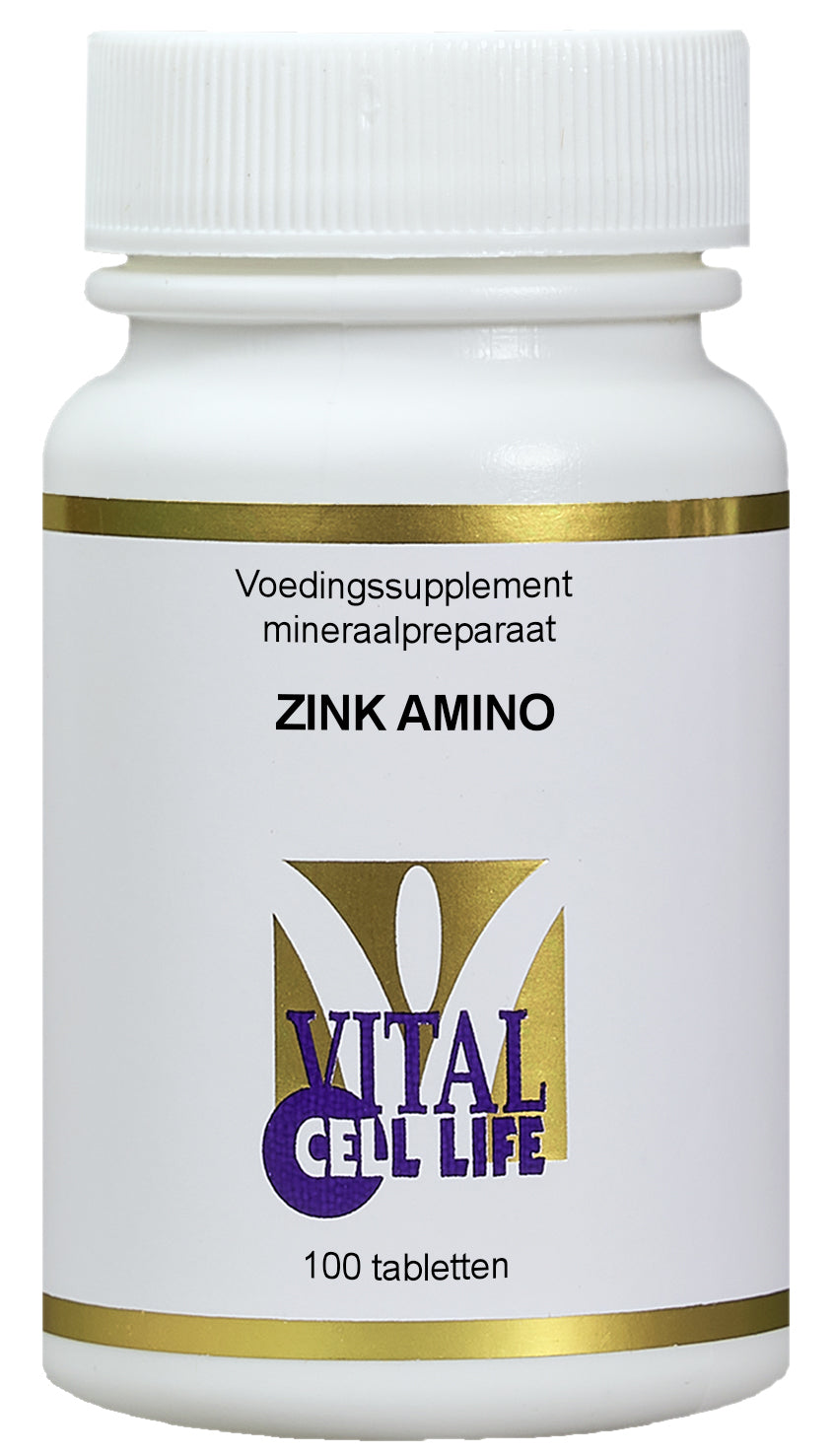 Vital Cell Life Zink amino 15mg mineral supplement tablets in a blister pack, showing the product packaging and tablets.