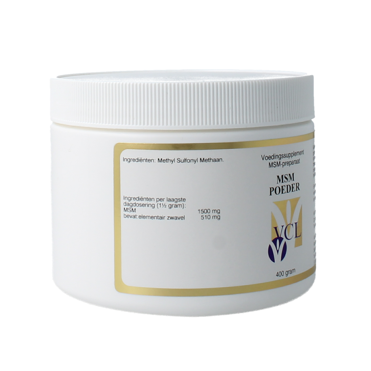 Vital Cell Life MSM mineral powder in a 400g package, showing the white powdered supplement with the brand label.
