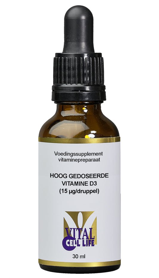 Vital Cell Life Vitamin D3 drops in a 30ml bottle, featuring the product label and dropper for easy dosing.