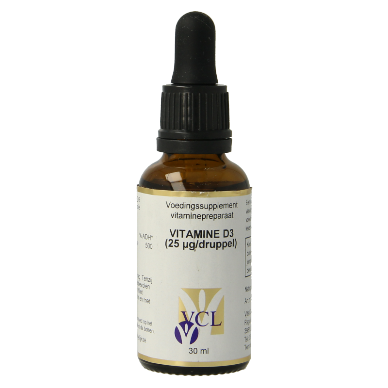 Vital Cell Life Vitamin D3 25mcg drops in a 30ml bottle, clear liquid with a dropper for easy use.