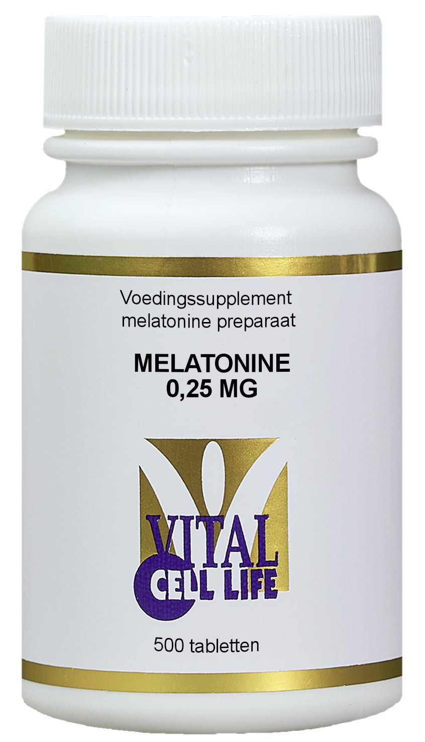 Vital Cell Life Melatonine 0.25mg herbal supplement bottles, 200 tablets for natural sleep support.