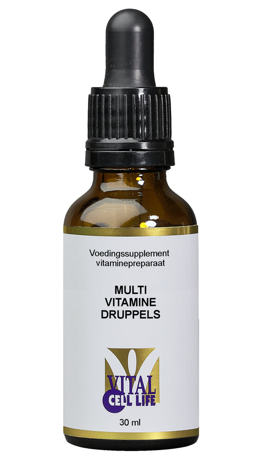 Vital Cell Life Multi Vitamin drops in a 30ml bottle, showing the product label and dropper for daily supplement intake.