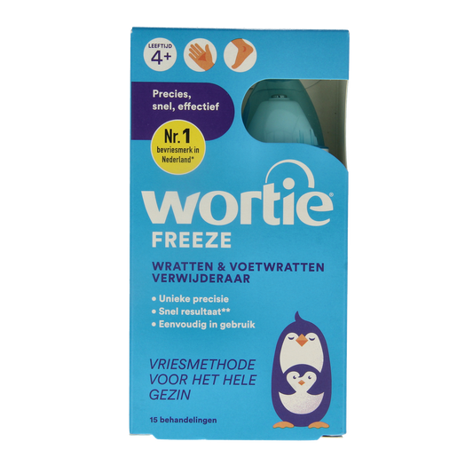 Wortie Wrattenverwijderaar cool 50ml bottle for wart removal, with white cap and clear label, in a body care product image.