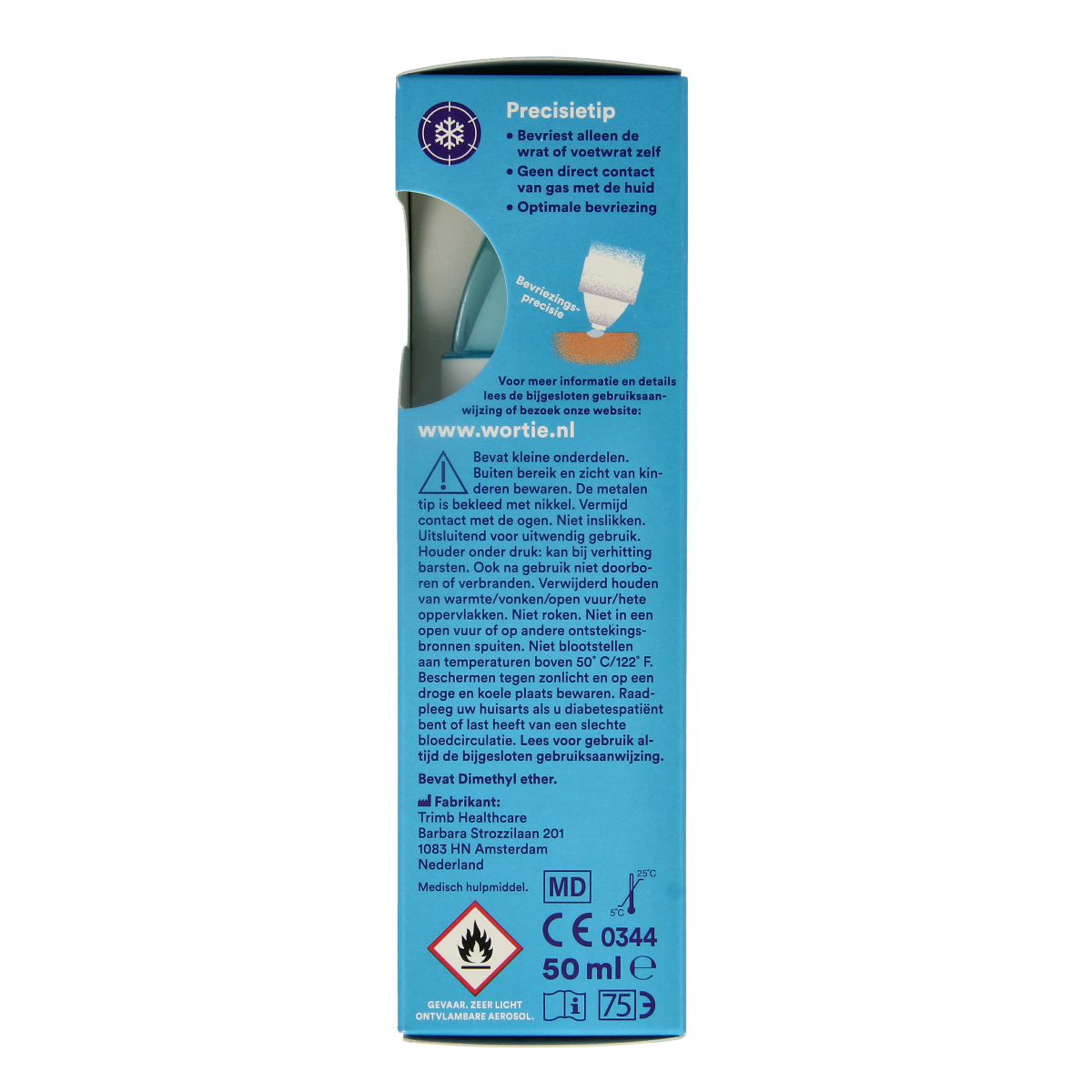 Wortie Wrattenverwijderaar Cool 50ml, a body care product in a small bottle with a white cap and label.