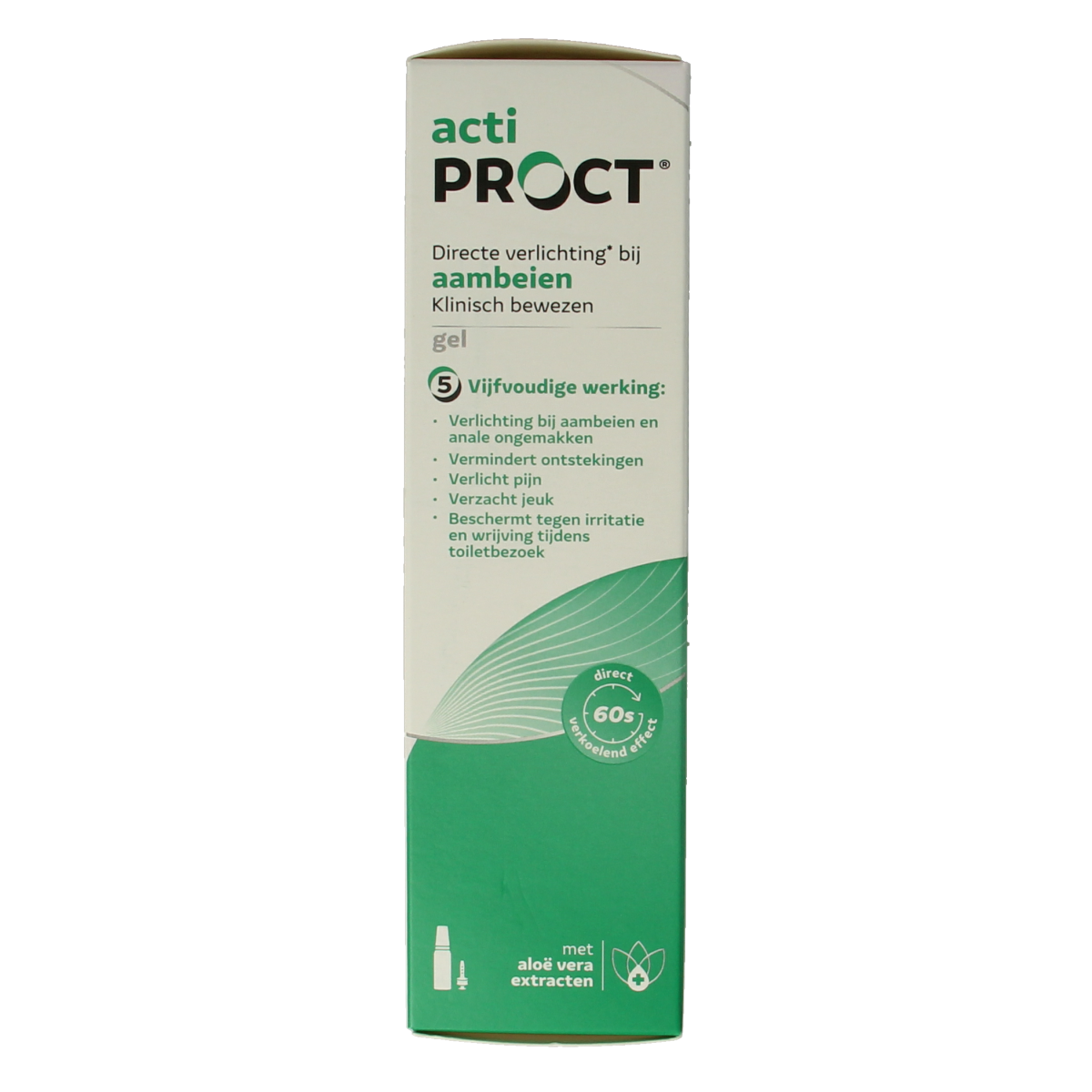 ActiProct Gel in 45ml tube, designed for hemorrhoid relief, with the packaging and applicator visible.