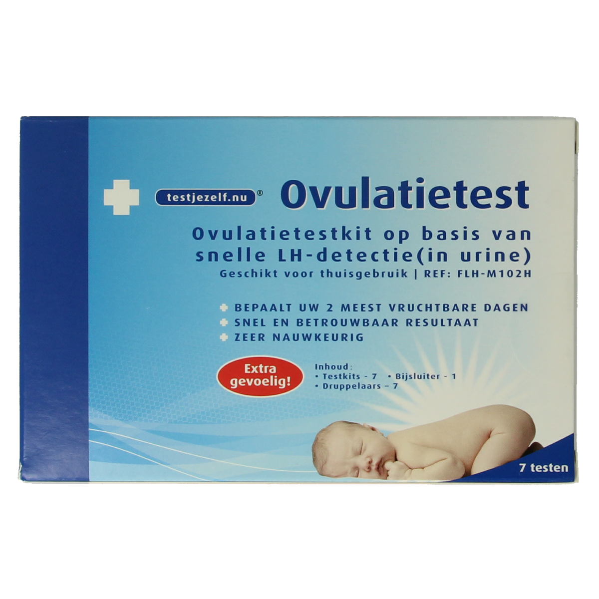Testjezelf.nu ovulation test cassette pack with 7 self-testing kits for ovulation tracking, displayed in the image.