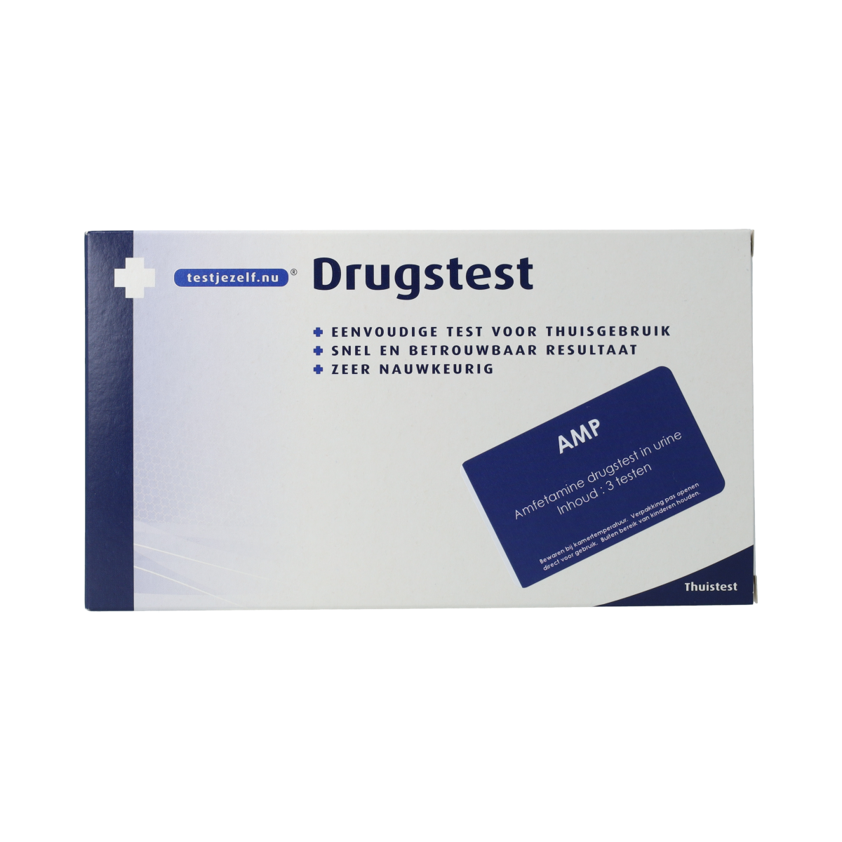 Testjezelf.nu amfetamine drugstest kit with 3 self-testing strips for speed detection, designed for personal drug testing.