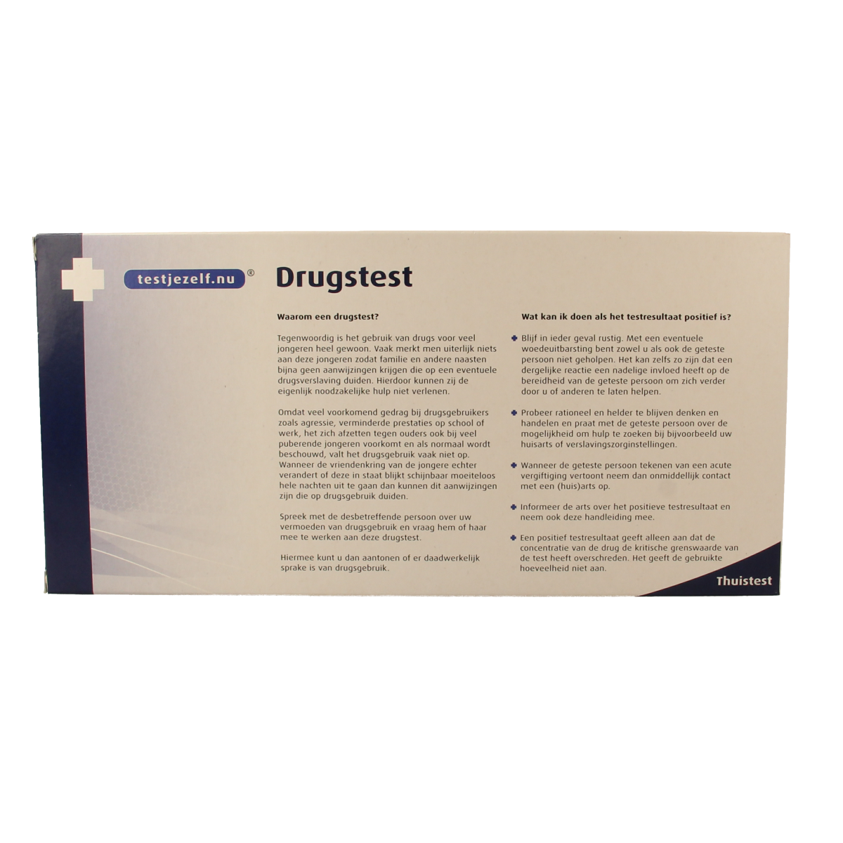 Testjezelf.nu Multidrugtest urine strip, 12-pack for drug testing, showing colorful test strips and packaging.