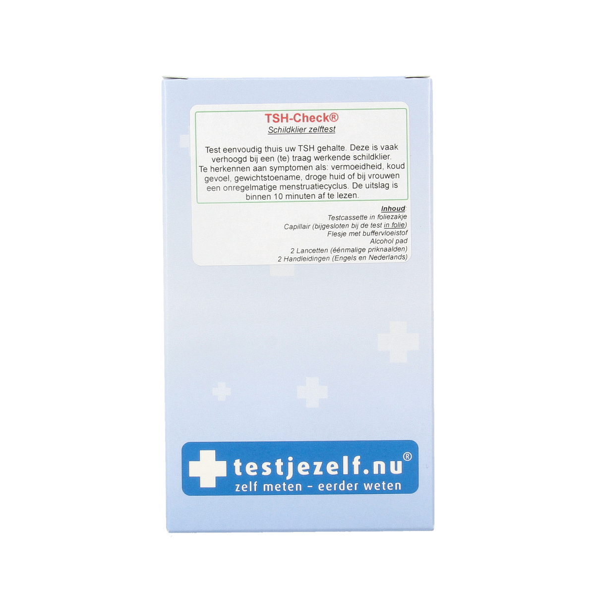 Testjezelf.nu Schildklier bloed zelftest kit with one test strip for thyroid health self-examination.